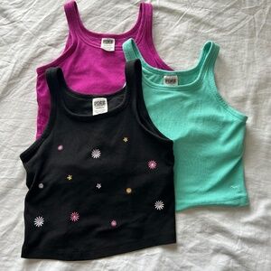 Lot of 3 Victoria's Secret Pink Rib Crop Tank Top size XS black, pink, teal